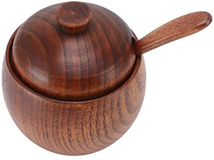 BuyWeek Sucrier en bois, Pot à épices en bois Bol à sel de cuisine Récipient de stockage d'assaisonnements avec couvercle cuillère Outil de cuisine