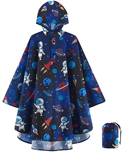 WAWSAM Lightweight Boys&Girls Rain Poncho Waterproof Toddler Raincoat Reusable Kids Portable Dinosaur Rain Slicker Outwear with Pouch Youth Rainbow Rain Jacket with Hood for School Travel Camping