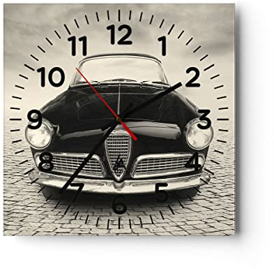 Moderno Reloj de Vidrio 40x40cm Cuadrado Decorativo Coches Vintage - 4210