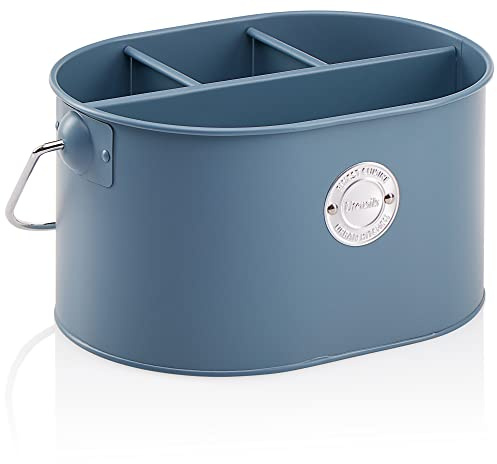 com-four® Portaposate in metallo - portapenne con divisorio rimovibile - cestino per posate per la tavola o la cucina con manico (1 pezzo - blu)