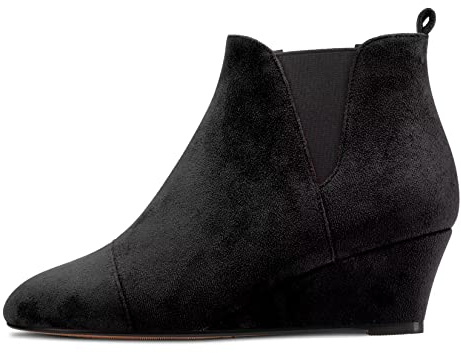 Castamere Mujer Chunky Ancho Medio Heel Redonda Punta Botines Slip-on Clásico Dress Fiesta Oficina Botas 5 CM Heels Negro 38 EU