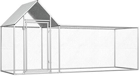 Tidyard Hönshus, smådjurshus, inhägnad, frihjul, fågelbur, hönshus, utomhusinhägnad, fjäderfähus, voljär, 3 x 1,5 m med vattentätt tak, galvaniserat stål