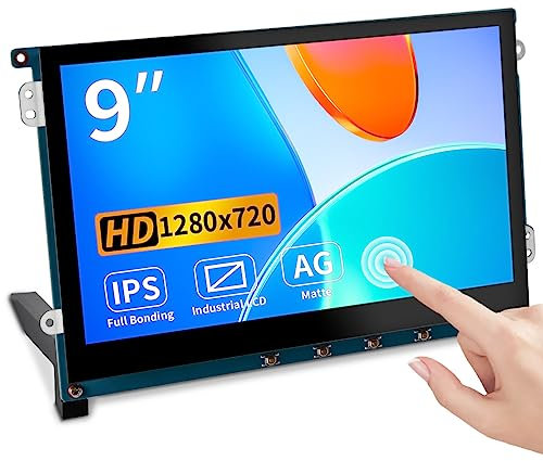 Raspberry PI Touchscreen Monitor, 9 Zoll Mini HDMI Display,1280 x 720/ Anti-Glare/Optical Bonding Capacitive Screen/IPS /600 lumens/Wall Mount Holes/Portable Monitor