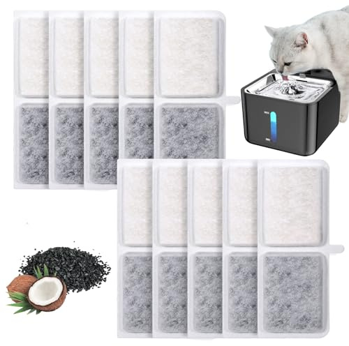 10 st kattvattenfontänfilter, trippelfiltrering kattfilter för vattenfontän med aktivt kol och naturliga hartser, ersättning för husdjursfontäner för katter mate-tillbehör