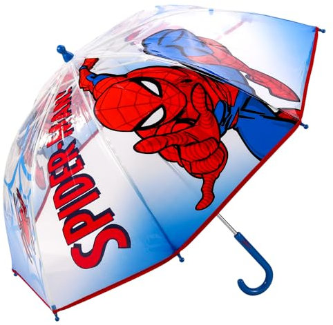 Marvel Spiderman Kids Windproof Dome Umbrella for Childrens Boys Girls Brolly with Safety Open