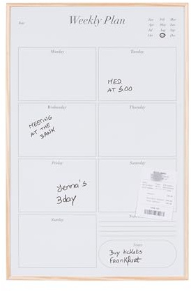 Bi-Office Tableau Planificateur Magnétique Hebdomadaire Earth New Basic, 40x60cm, Surface en Acier Laqué Imprimé, Cadre en Pin PEFC