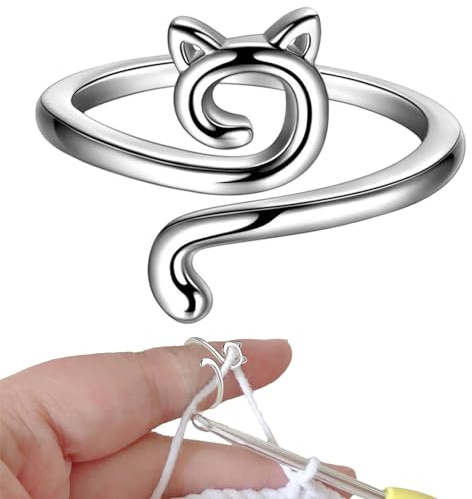 Knitting Crochet Loop Ring, Metal Open Yarn Guide Crochet Rings Crochet Rings for Fingers Cat Shaped Adjustable Knitting Loop Rings Knitting Ring Braided Knitting Thimbles Holders Accessories