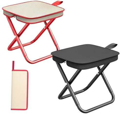 Sgabello Pieghevole,2 pezzi Sgabello Pieghevole Portatile,Sedia Pieghevole Portatile,Sgabello da Campeggio in Metallo con Capacità di Carico di 80 kg (nero + rosso)