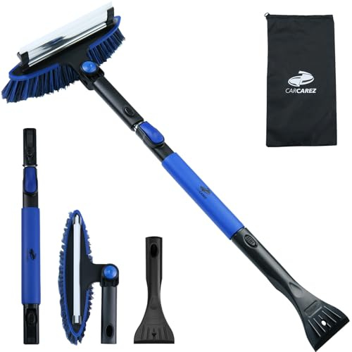 CARCAREZ 39 Extendable Car Snow Brush and Ice Scraper, Windshield Window Ice Snow Removal Snow Broom with Foam Grip 180° Pivoting Brush Head Snow Scraper for Car Auto Truck SUV