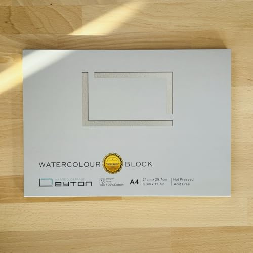 Leyton Papier Nouveauté Bloc A4 pour l'Aquarelle 100% coton, Grain Satiné, 300gms, 21cm x 29,7cm, 20 feuilles, 20 feuilles, qualité artiste