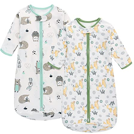 Miracle Baby 2-pack babysovsäck bärbar babyfilt i 100 % bomull långärmad sovsäck för småbarn från 0 till 18 månader (uggla kanin, L)