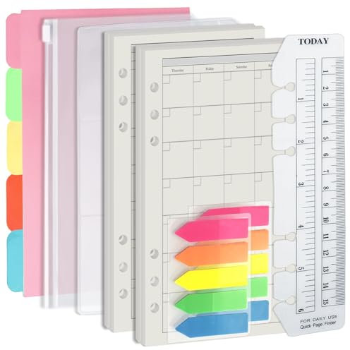 Harphia A6 6-Loch-Heftfüllsatz Wertpaket, 90 Blatt Papier mit Aufklebern und Trennern, Planer-Einsätze mit Heft-Taschen für A6 nachfüllbares Notizbuch -Monat