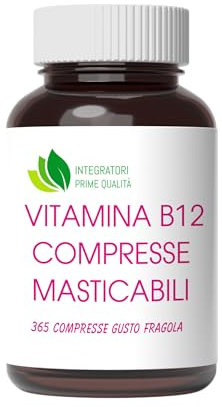 Vitamina B12 Compresse 365 Masticabili alla Fragola, Una al Giorno. Stanchezza Affaticamento Energia Difese Immunitarie - Integratore a base di Metilcobalamina e Cianocobalamina 1000 mcg