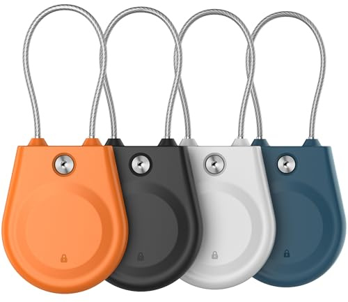 För Apple AirTag-hållare – AirTag-lås fodral med trådkabel, IPX8-vattentät väska för bagage nyckelring bagagelapp ryggsäck (4 stycken, svart orange vit blå)