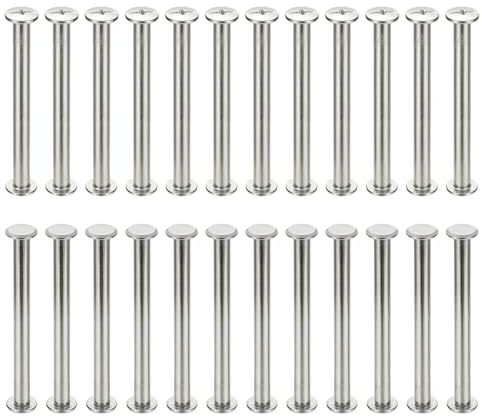 PATIKIL 24 Sets Chicago Screws, 5x55mm(DxH) Chicago Screws Phillips Binding Post Screw Bolts Leather Rivets 304 Stainless Steel Fasteners for Leather Belt Scrapbook Photo Albums, Silver