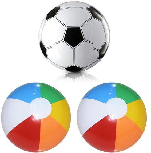 BRDTKUGV 3 Pcs Inflatable Beach Balls, Colorful Rainbow Beach Ball and Soccer Ball, Small Inflatable Beachs Ballss, for Water Toy Balls for Kids and Adults, Summer Swimming Party Supplies