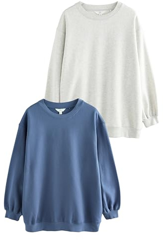 THE SET Femme Sweat Long, Lot de 2 Washed Blue/Grey Marl L