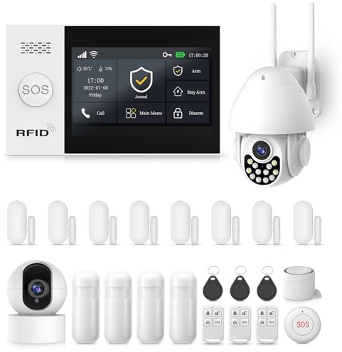 Touchscreen-Alarmanlage für das ganze Haus, 20-teiliges WLAN-Alarm-Set mit Sirene, PIR-Bewegungsmelder, Fernbedienungen und Fenster-/Türsensor