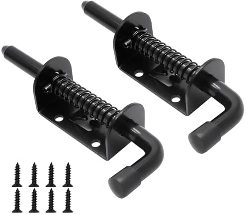 IMAGINE 2-Pack 5-Inch(128mm) Heavy Duty Spring Loaded Latch Pin with Grip - Stainless Steel Barrel Bolt for Doors, Garage, Shelves, and Yard Gates – Includes 8 Screws (Carbon Steel)