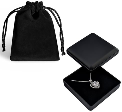 Jewellery Box Gift Necklace Ring Earring Drawstring Pouch Small Packaging Pendants Case Matt Black Foam Padded Jewelry Display Storage Boxes with Lid for Birthday Wedding Anniversaries Present
