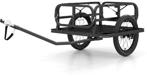 Goplus Bike Cargo Trailer, Heavy-Duty Bicycle Wagon Cart with Universal Hitch & 16” Large Tires, 220 lbs Max Load, Metal Luggage Wagon Trailer with Reflectors for Camping, Shopping, Travel