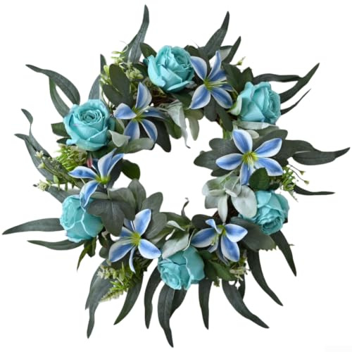 TDCuizent Konstgjord och liljekrans handgjord sidenblomma girlang för bröllop påsk heminredning elegant blommig vägg hängande lätt vårdekoration 60 x 60 cm (blå)