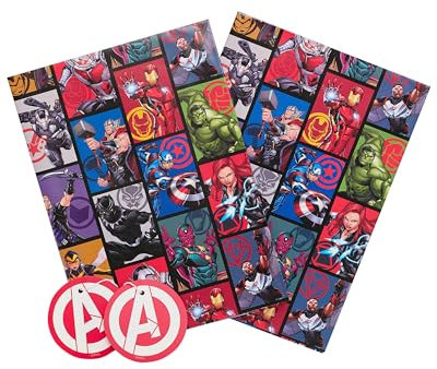 Geschenkpapier für Jungen mit Superhelden-Motiv – Marvel Hero – Jungen Marvel The Avengers blaue Geschenkpapierbögen – Geschenkpapier für Kinder – Geschenkpapier für Jungen