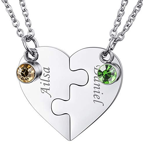 MeMeDIY Personalisierte Herz Anhänger Puzzle Halskette Name für Paare Männer Frauen Gravur für Freund Freundin Edelstahl Liebhaber Set Schmuck Familie Liebe Freundschaft(2 Stücke)