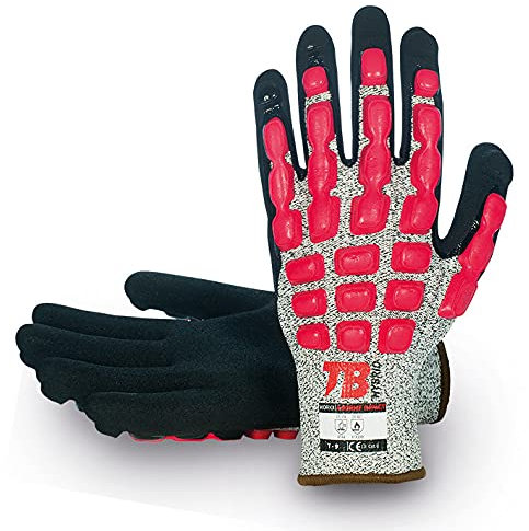 TB Guante de Protección TB 490RMF Impact | Guante de Trabajo con Protecciones de Látex Inyectado Anti-Impacto en Dorso y Puño Elástico. Resistente a Aceites y Lubricantes - Color Rojo - Talla 8