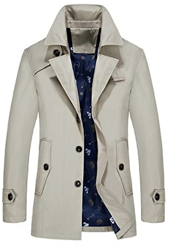 Sanykongy - Giubbotto da uomo in trench slim fit, tinta unita, revers lungo, Beige, XXL