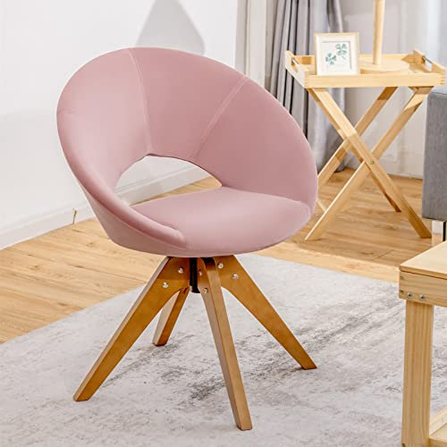 RELAX4LIFE Velvet Accent Chairs, 360° Swivel Leisure Armchairs Upholstered Padded Occasional Chair, Modern Round Tub Chair Vanity Chairs for Living Room Bedroom Office(Pink)
