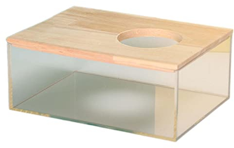 LOVIVER Hamster Sand Bath Box Chinchilla Transparent Acrylic Shower Room Small Animals Digging Sand Container with Wooden Cover for Mice Gerbil, Rectangle M