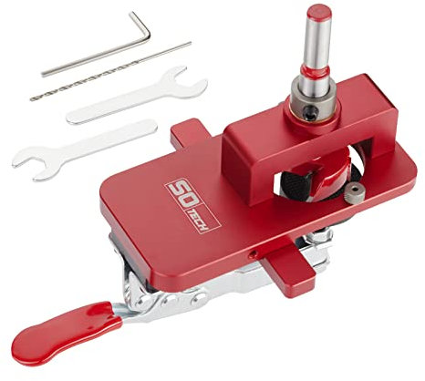SOTECH Alu Präzisions-Bohrschablone BS-35-T45 mit kugelgelagerter Führung, Anschlagblock verstellbar und Tiefenstopp für Topfbänder mit Topf-Ø 35 mm und Bohrlochabstand 45 mm