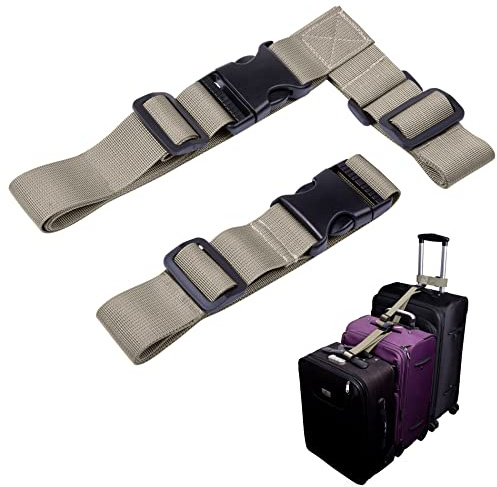Wisdompro Lot de 2 sangles de valise 1 T type 1 normale, convient pour connecter deux bagages ensemble, avec boucles enfichables et boucle réglable (kaki)