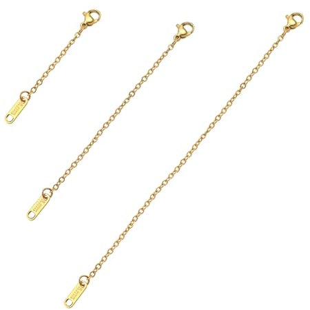 TOAOB 3pcs Necklace Extender 18K Gold Plated Safety Chain Extenders Jewelry Extenders with Lobster Claw Clasp for Jewellery Making Chokers Braclets