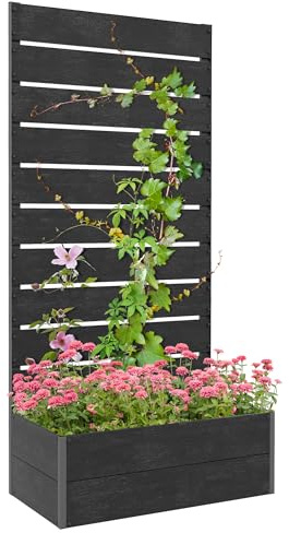 Outsunny Raised Garden Bed with Trellis for Climbing Plants, Planter Box with Self Draining Gap, Freestanding Trellis Planter for Outdoor, Patio, Deck, 28.25 x 15 x 59, Black