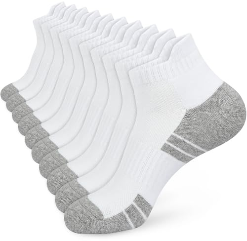 ouhos 5 Pairs Womens Running Trainer Ankle Socks Breathable Cushioned Cotton Anti Blister Work Support Low Cut Sports Socks for Gym Walking Hiking Cycling Multipack UK Size 4-7