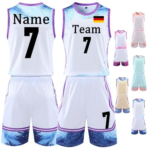 BROKANER Benutzerdefinierte Basketball Trikot & Shorts Trikotsatz für Kinder Erwachsene Personalisieren Shirt mit Namen Nummer Team Logo