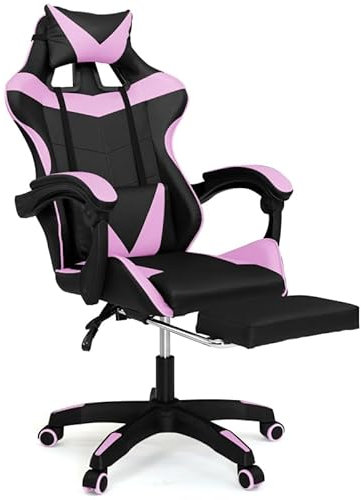 IDMarket - Fauteuil de Gaming Alex réglable avec Repose-Pied, Coussin de tête et Coussin Lombaire Noir et Rose