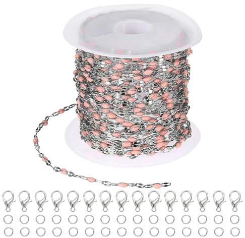 PATIKIL Stainless Steel Jewelry Chain 16Ft 2mm Pink Enamel Link Cable