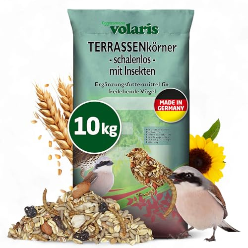 Eggersmann volaris Granos de terraza con insectos 10 kg – Alimento para aves silvestres sin cáscara con gusanos de la harina, semillas de girasol UVM. Alimento para todo el año, rico en proteínas y