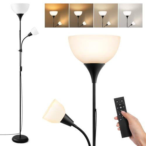 INMOZATA Floor lamp, Remote Control Standing Lamps, Stepless Dimming Mother and Child Lamp, Uplighter Floor Lamp with Reading Lamp, Tall Standing Lamp for Living Room, Bedroom, Office (Black)
