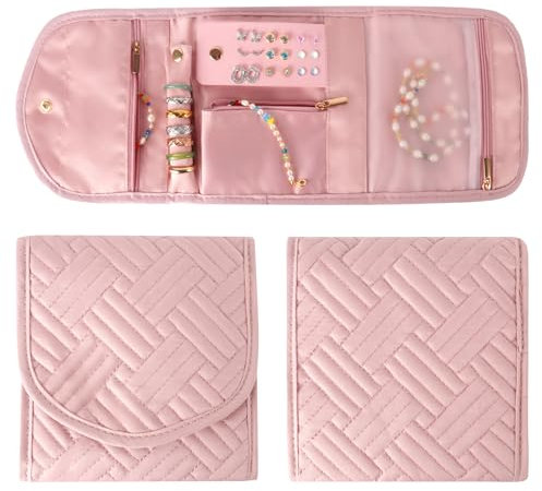 Gadom Travel Jewellery Organiser, Jeweller Roll Storage Foldable & Compact Jewelry Case with Multiple Pockets Essential for Rings, Necklaces, Bracelets, Earrings