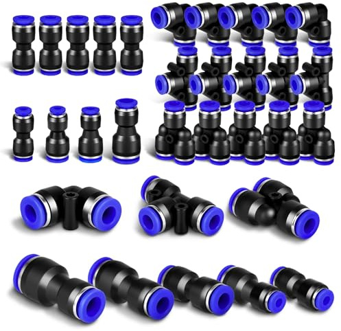 AOOWU 24-teiliges 6mm Pneumatisches Quick-Push-In-Verbindungs-Kit für Luftschläuche, Schlauch OD Push to Connect Air Control Kugelhahn Pneumatische Ventil Union Fittings(9Gerade/5Winkel/5T-/5Splitter)