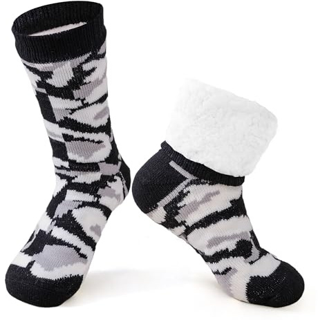 YEEKAORA Chaussettes Antidérapantes pour Homme en Hiver - Chaussettes Antidérapantes pour Homme Chaussettes Thermiques à la Maison Épaisses et Chaudes (Camouflage Black)