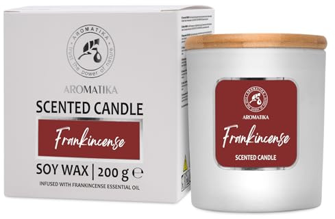 Candela Profumata all’Incenso 200 g - сon Olio Essenziale - Cera di Soia - Candle in Confezione Regalo - Odore Dolce - Aromaterapia - Idea per il Compleanno - Natale