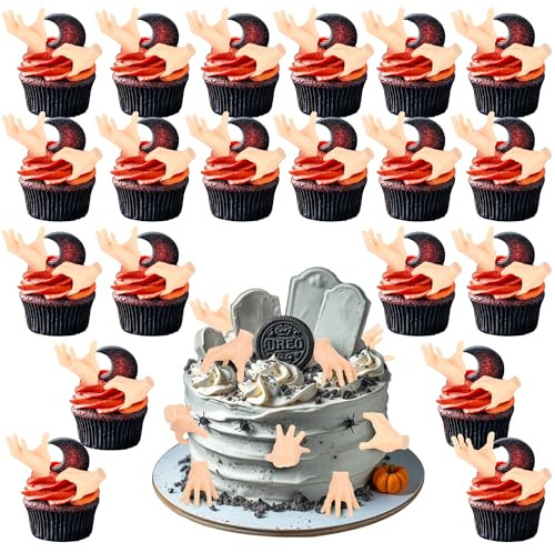 Xsstarmi 36 Pack 3D Gothic Hand Cupcake Toppers Decorations Horrible Thing Addams Cupcake Picks for Horrible Birthday Halloween Party DIY Cake Decorations Supplies
