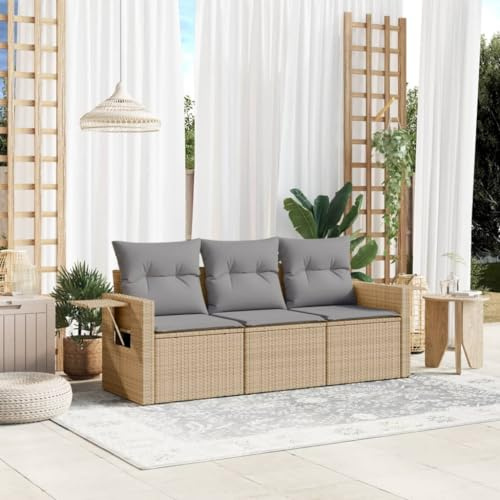 Owoxanthellate Set di 3 divani da giardino in polyrattan, 55 x 62 x 69 cm, modulare con ripiani pieghevoli, resistente alle intemperie, per giardino, terrazza, giardino d'inverno