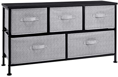 Amazon Basics - Aufbewahrungsschrank für Kleiderschränke, mit 5 extrabreiten Stoff-Schubladen, Schwarz