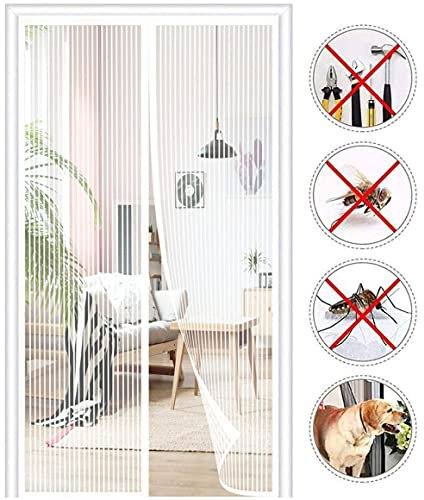 Magnet Fliegengitter Tür 165x210cm (64.96x82.67in) Balkontür Insekten Moskitonetz Schirm Ineinander Greifen, Automatisch Verschließen,Halten Sie Fehler Fern,Lässt Frische Luft Herein -Weiß-a
